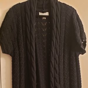 Avenue Black Short Sleeve Open Sweater